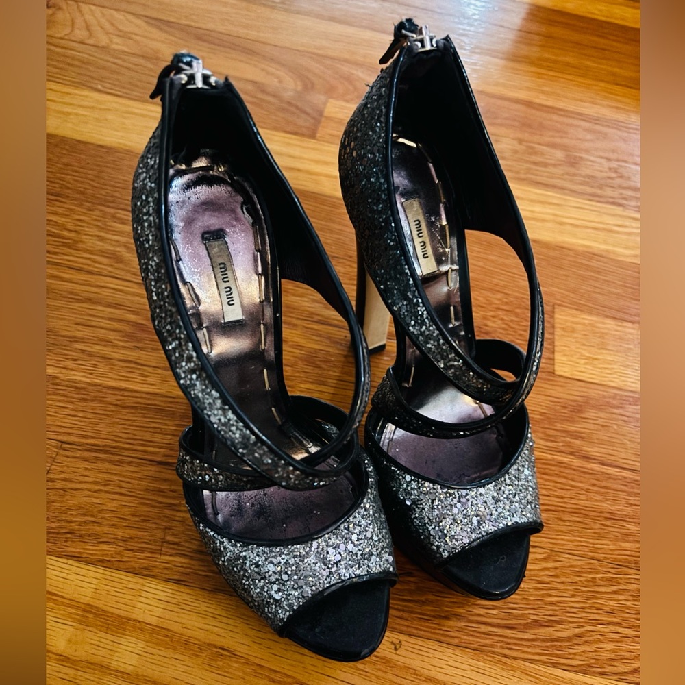 Miu Miu Silver Glitter Women's Heels